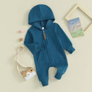 Pudcoco Infant Newborn Baby Jumpsuit, Long Sleeve Hooded Zip-up Solid Fall Romper Clothes for Boys Girls 0-12M