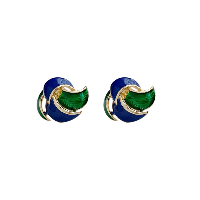 Fashion French Vintage Geometrical Clip on Earrings Retro Blue Enamel Round Ear Clip Earrings for Women Non Pierced Brincos