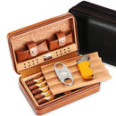 Portable Humidor Cigar Box Travel Cigar Case Leather Cedar Wood Cigar Humidor Box W/ or W/O Cutter Lighter Puro Set Accessories