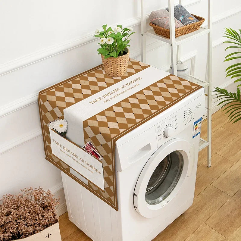 Nordic Drum Washing Machine Covers Waterproof  Kitchen Refrigerator Dust Cover Microwave Oven Decor Dust Protector with Pocket