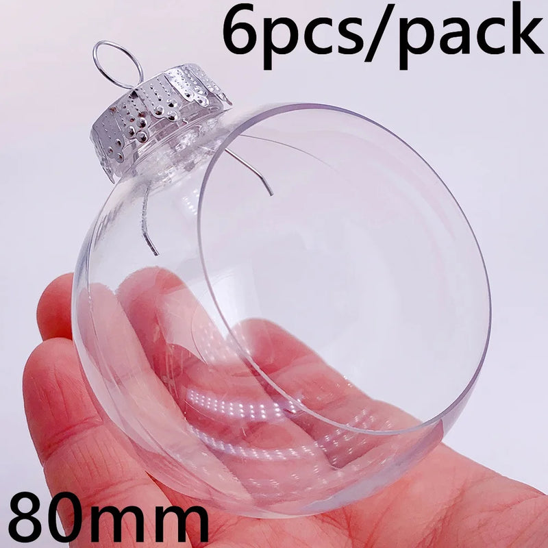 6 Pieces x DIY Shatterproof Transparent Home Christmas Decoration Bauble Ornament 80mm Plastic Window Opening Ball