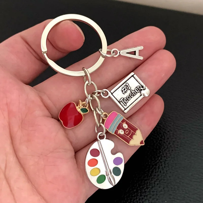 A-Z letter handmade color palette pen holder keychain, teacher keychain, key ring, teacher's day gift, handmade jewelry。