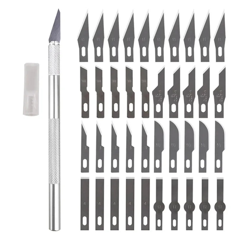 41pcs/set Engraving Non-Slip Metal Scalpel Knife Kit Engraving Blades Cutter Craft Knives DIY Sewing Leathercraft Cutting Tools