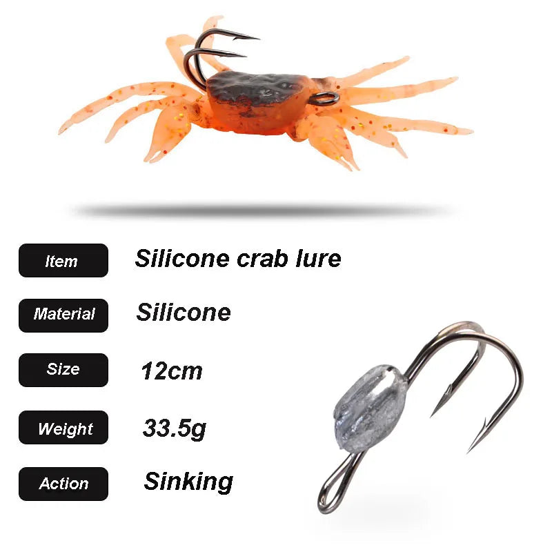 WESTBASS 1PC Soft Crab Bait 1.2oz Sinking Silicone Fishing Lure Rubber Trolling Wobbler With Double Hook Weedless Isca Pesca