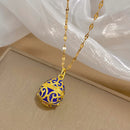 Greatera Colorful Enamel Easter Egg Pendant Necklaces for Women Guilloche Locket Egg Gold Plated Chain Necklaces Party Jewelry