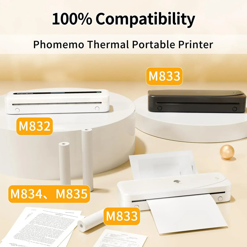 Phomemo Thermal Paper 50/80/110mm A4 Letter Size M08F M832 M834 M835 Printer Quick-dry Continuous Thermal Paper Documents Study