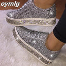 2020 Women Vulcanize Shoes Sneakers Sliver Bling Shoes Girl Flat Glitter Sneakers Casual Female Breathable Lace Up female Shoes