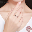 BAMOER Popular 925 Sterling Silver Faith Cross Shape Finger Rings for Women ,Black Clear CZ Sterling Silver Jewelry Gift SCR067