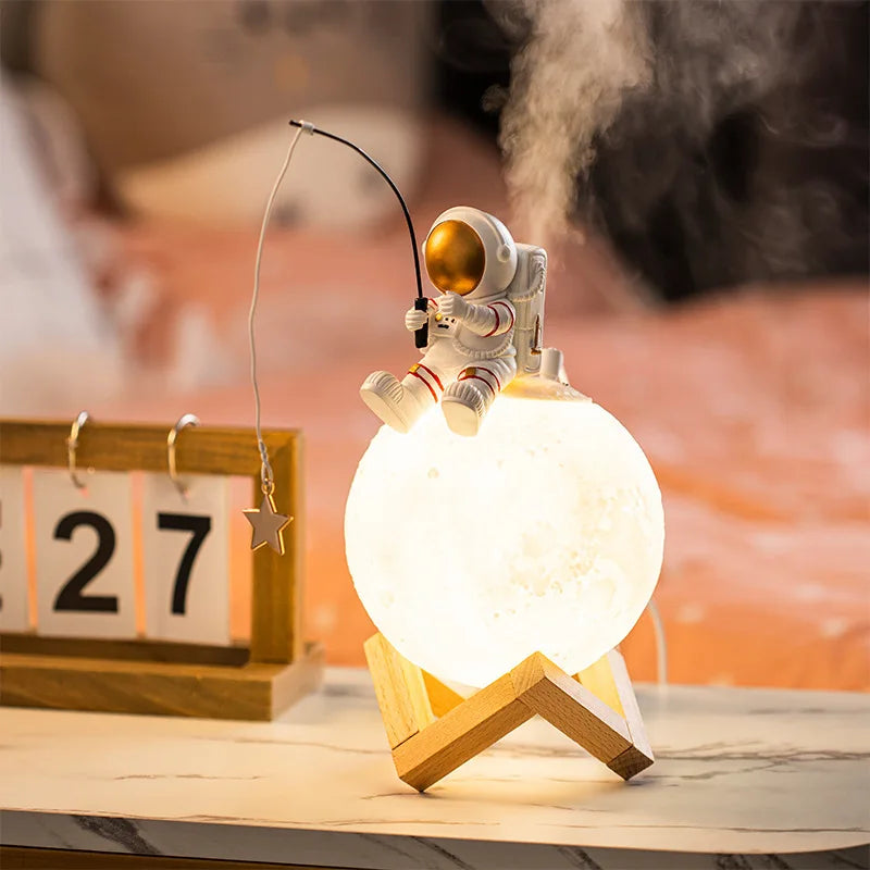 3D Moon Lamp Humidifier Astronaut Lunar Humidifier Creative Bedroom Office Desktop Decoration LED night Light Birthday Gift
