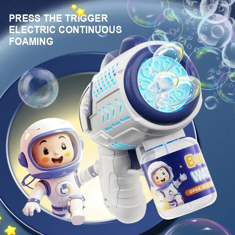 Bubble Machine Spaceman Astronaut Automatic Gatling Bubble Gun Electric Light Explosion Children's Toy