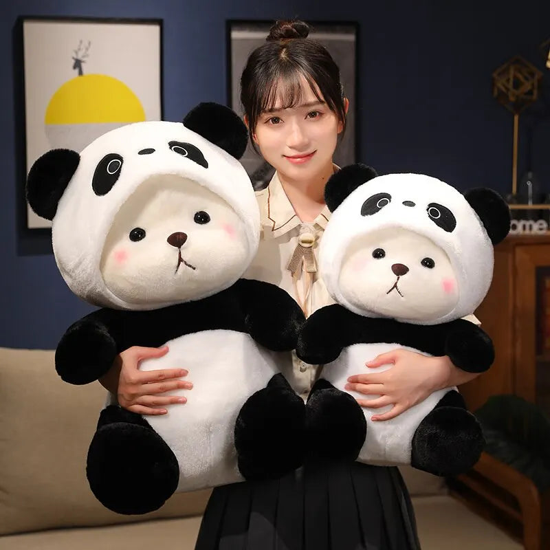 26cm New Kawaii Panda Plush Toy Soft Stuffed Bear Turn Into Panda Animal Doll Lovely Style Sleeing Pillow Cushion for Children