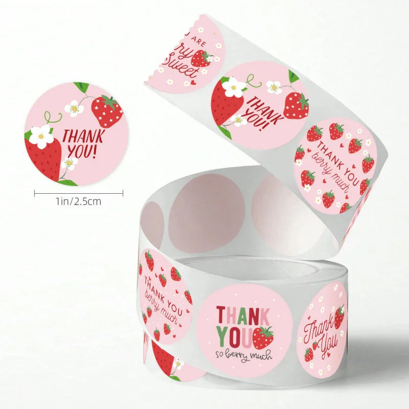 500pcs Strawberry Thank You Stickers，DIYAdhesive Labels Envelope Gift Sealing Stickers Birthday Party Cupcake Decoration Sticker
