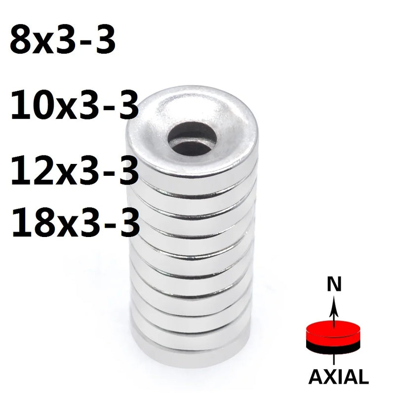 5~200Pcs imanes 6x3 8x3 10x3 12x3 18x3 Hole 3mm N35 NdFeB Countersunk Round Magnet Super Powerful Strong Permanent Magnetic Disc