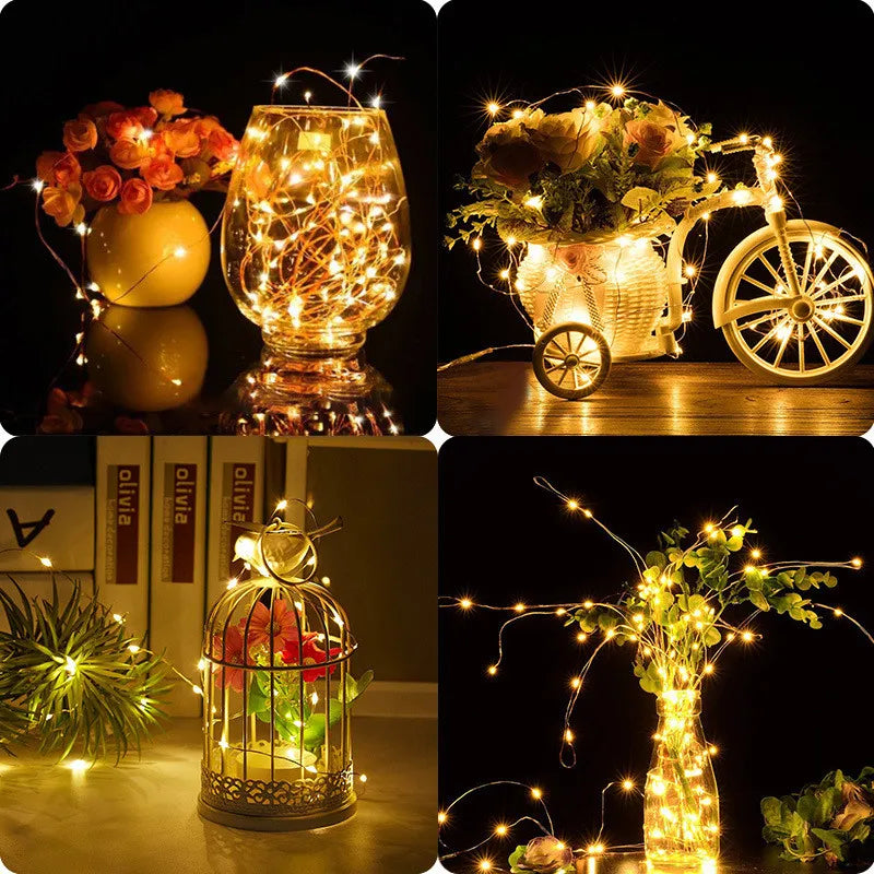 10pcs 5pcs Copper Wire LED String Lights Holiday Lighting Fairy Garland for Christmas Tree Wedding Party Decoration Lamp CR2032