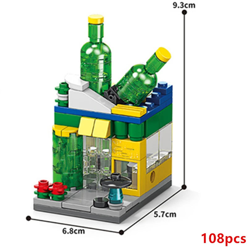 DIY Architecture Store Street View Food House Building Blocks Kit Girls Bricks Classic Movie Model Kids Toys For Children