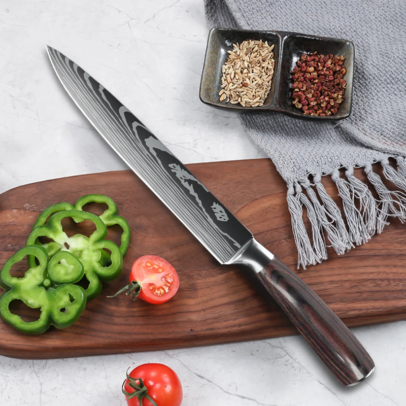 Japanese Kitchen Knives German Stainless Steel 8 Inch Slicing Knife Sharp Razor Carving Knife Sushi Knife for Birthday Gift