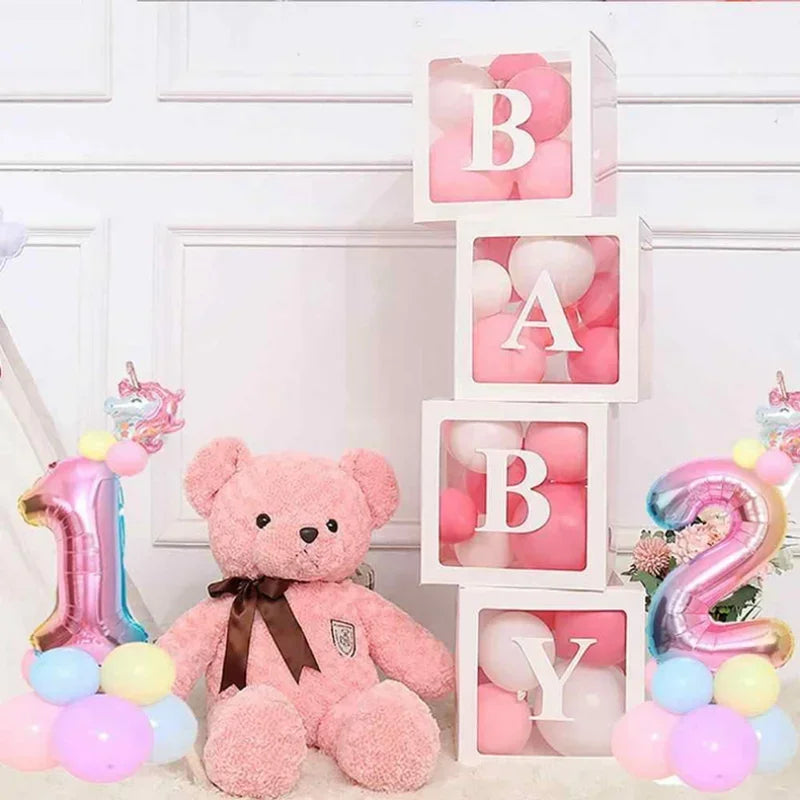 Transparent Letter 25/27cm Baby Shower Box Birthday Wedding 1st Birthday Party Decorations Custom Cube Balloon with Letter Box