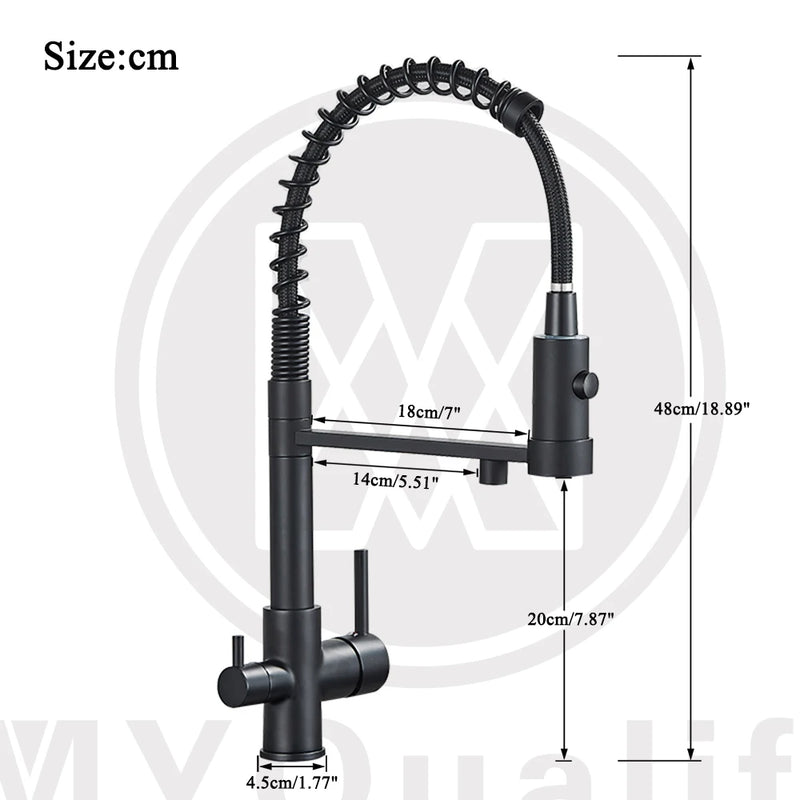 Matte Black Filtered Kitchen Faucet Pure Water Kitchen Faucet Dual Handle Hot&Cold Drinking Water Purified Kitchen Mixer Taps