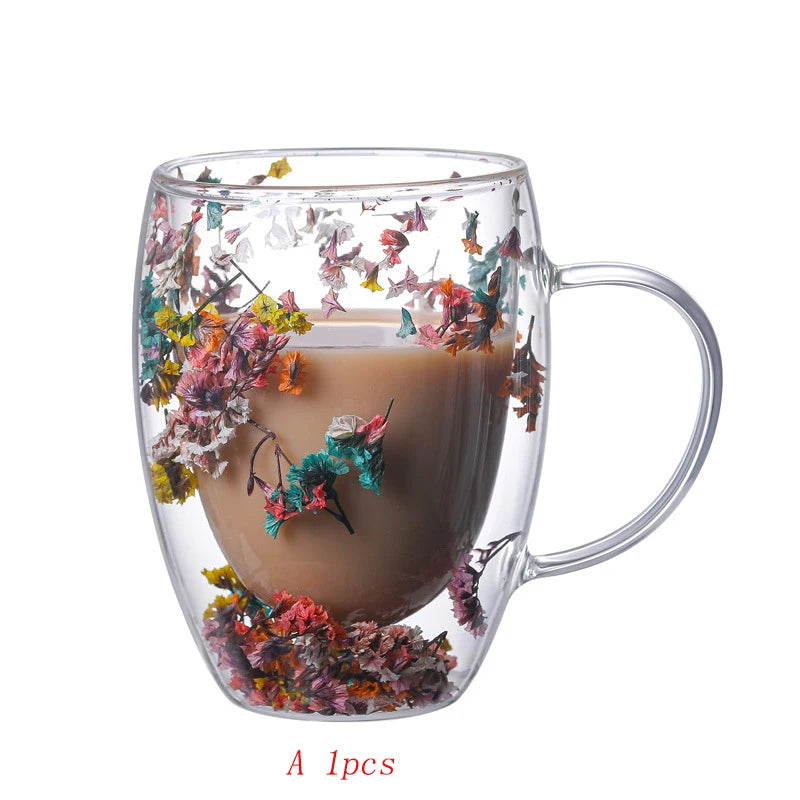 350ml Double Wall Coffee Mug Real Dried Flower Christmas Gifts