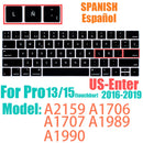 Spanish layout Keyboard Cover for For MacBook Air 13.6/15 M4 M3 M2 A3240 A2941 A3241 A3114, MacBook Pro 14" 16" 13"  12" black