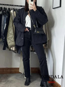 TRAFZA Streetwear Armygreen Oversized Long Jackets Women Long Sleeve O Neck Single Buttons Autumn Winter Coats Casual Outwears