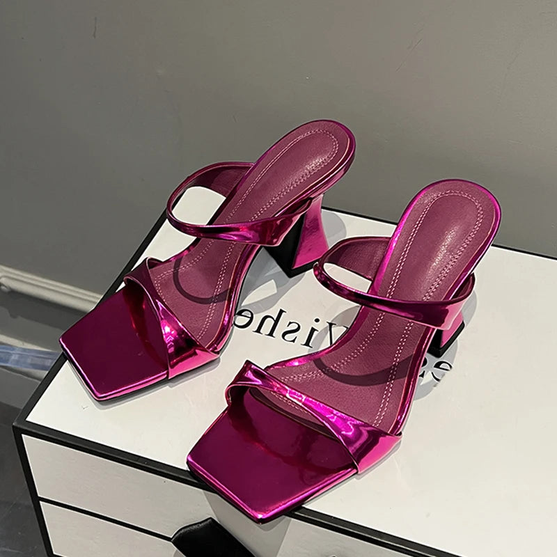 Eilyken Elegant Square Toe Slippers Women's Design Strange Style High Heels Female Dress Sandalias De Mujer