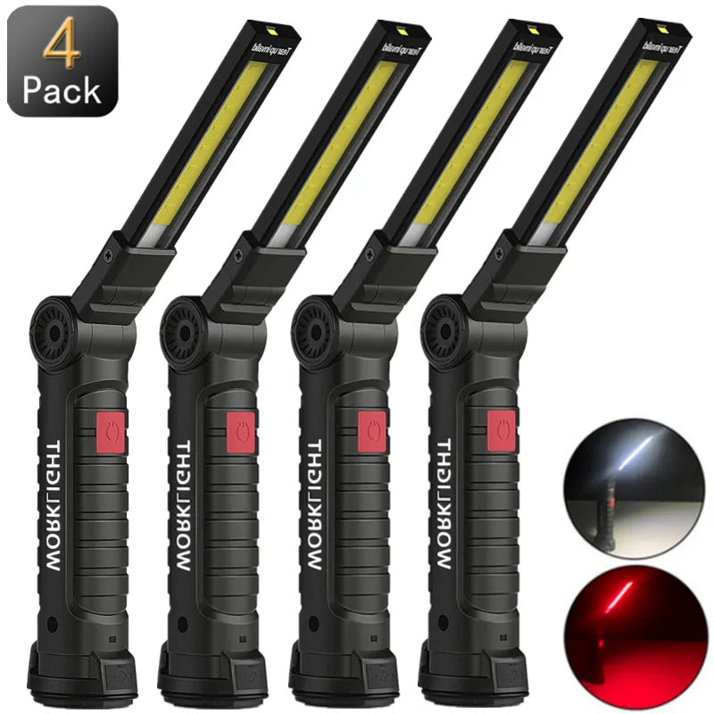 Multi Function Folding Work Light COB LED Camping Flashlight USB Rechargeable with Built-in Battery 5 Modes Inspection Lamp