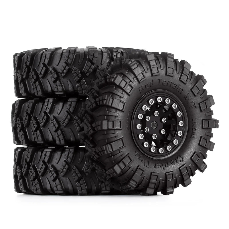 INJORA 1.0 Beadlock Wheel Rims Mud Terrain Tires Set For 1/24 RC Crawler Car Axial SCX24 FMS FCX24 Enduro24 AX24 (W1049-T1007)