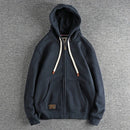 Autumn Winter American Retro Heavyweight Long Sleeved Hooded Hoodies Men's Simple Thickened Velvet Casual Cardigan Sweatshirts