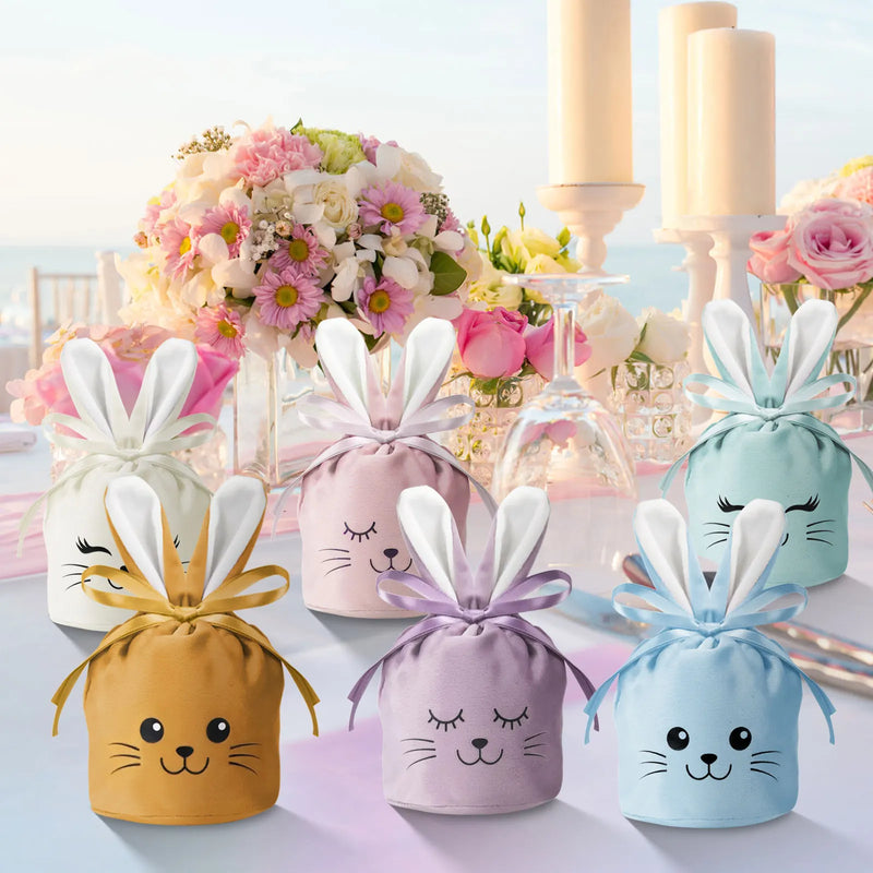 12-24pcs Easter Rabbit Bags Ears Velvet Bunny Gift Bags Chocolate Candy Box For Wedding Birthday Party Easter Decoration Storage