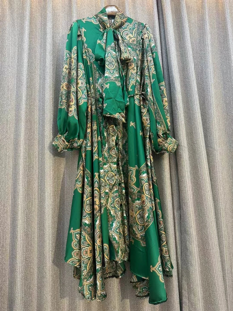 New 2024 Autumn Fashion Irregular Party Midi Dress Female long Sleeve Elegant Loose Print Casual Evening Dress For Women ﻿