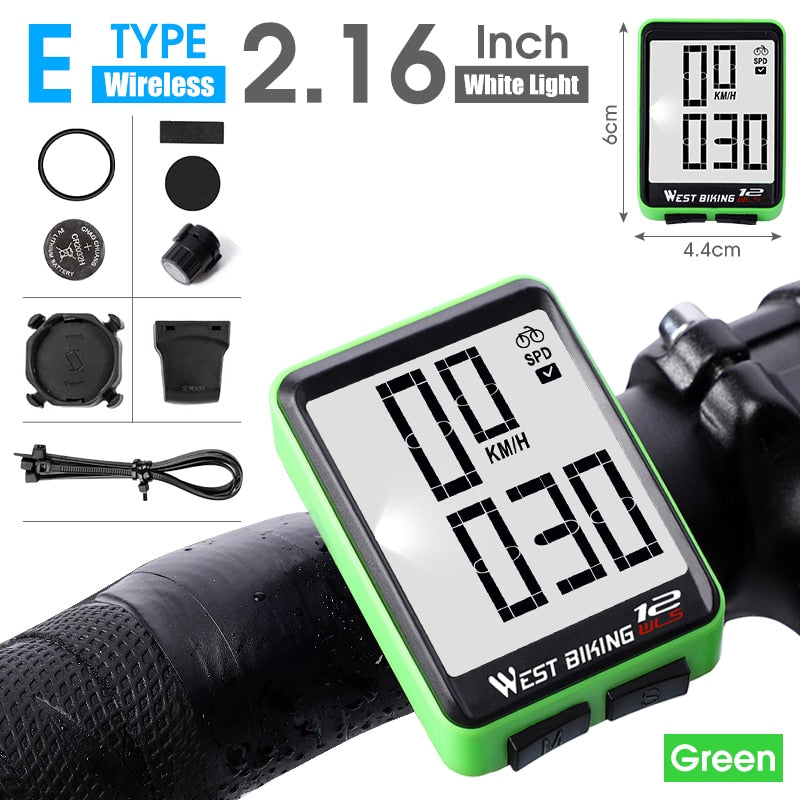 WEST BIKING Wireless Bicycle Computer Backlight Waterproof Cycling Speedometer Mechanical Magnet Speed Sensor Bike Odometer