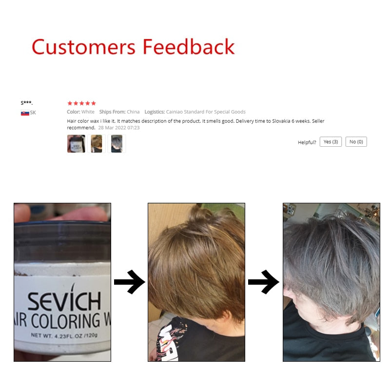 Sevich 10 colors Hair color wax Strong And Hold Unisex Hair Wax Black Color Hair Clay Temporary Hair Dye For Hair Styling