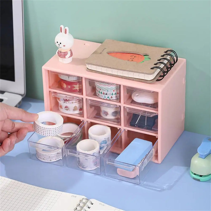 Square Grid Transparent Drawer Storage Box Plastic Student Desk Stationery Cosmetics Lipstick Rack Dustproof Organizers Box