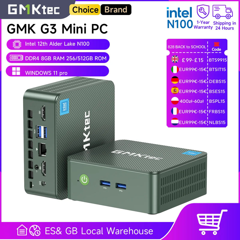 GMKtec G3 Mini PC Intel Alder Lake N100 Windows 11 Pro Desktop Computer 8/16GB RAM 256/512GB PCIe M.2 SSD WiFi 6 BT5.2 Mini PC