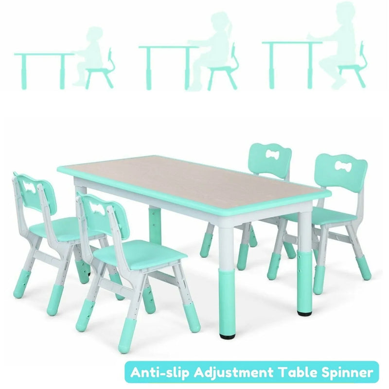 Kids Table and 4 Chairs Set, Height Adjustable Toddler Table and Chair Set, Graffiti Desktop, Non-Slip Legs, Children Multi-Acti