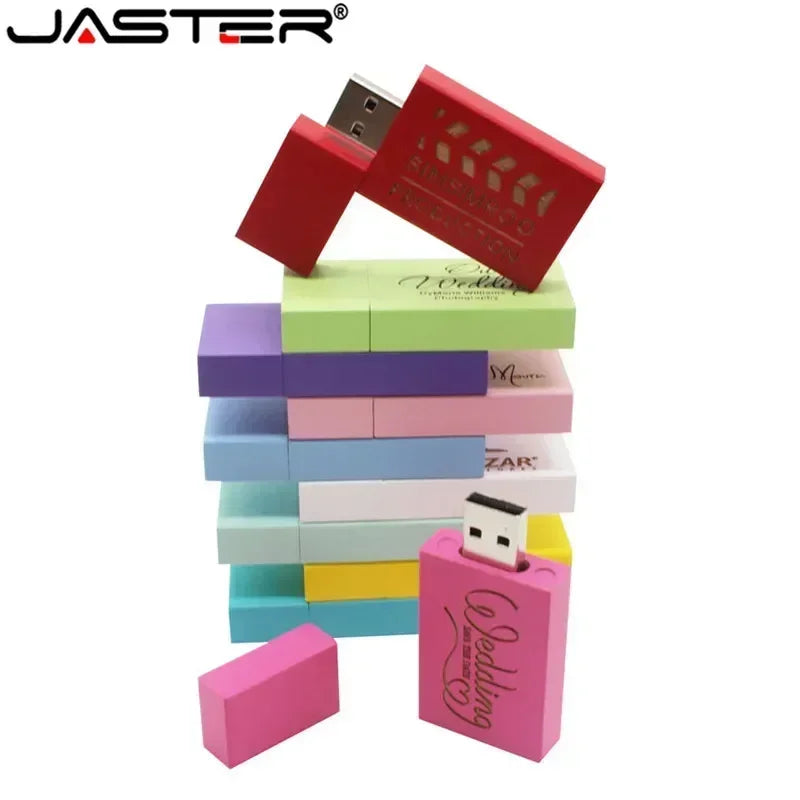 JASTER LOGO Personality Wooden Colorful Block USB Flash Drive Creative Gift U Disk Pendrive 4G 16GB 32GB 64GB Wood Memory Stick