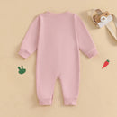 Lioraitiin Baby Girls Boys Easter Rompers Plush Bunny Embroidery Fur Ball Design Crew Neck Long Sleeve Spring Infant Jumpsuit
