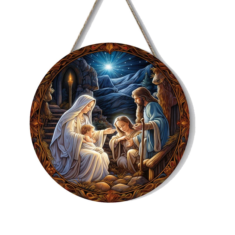 1pcs Easter Nativity Keepsake Christmas Plane Wooden Prayer Pendant Jesus Christ Religiou Hanging Tree Home Furnish Decor Supply