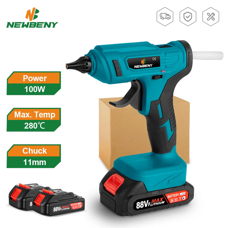 NEWBENY 100W 280°C Cordless Hot Melt Glue Gun Portable Rechargeable with Glue Sticks DIY Repair Tool For Makita 18V Battery Pin