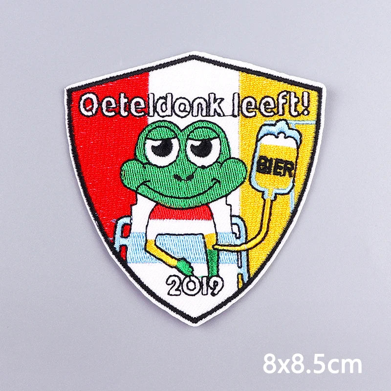 2024 Netherland Oeteldonk Emblem Embroidery Patches For Clothes Carnival Frog Iron On Patch Thermoadhesive Patch For Gift DIY