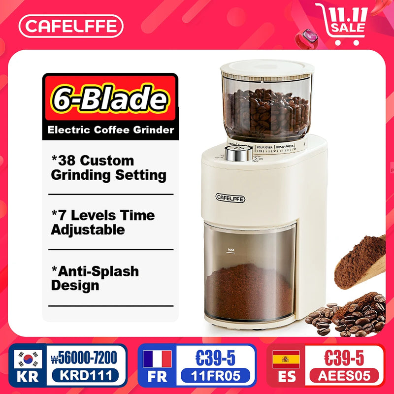 Cafelffe Anti-static Coffee Grinder Adjustable Burr Mill with 38 Grind Settings Electric Coffee Bean Grinder for Espresso,220V