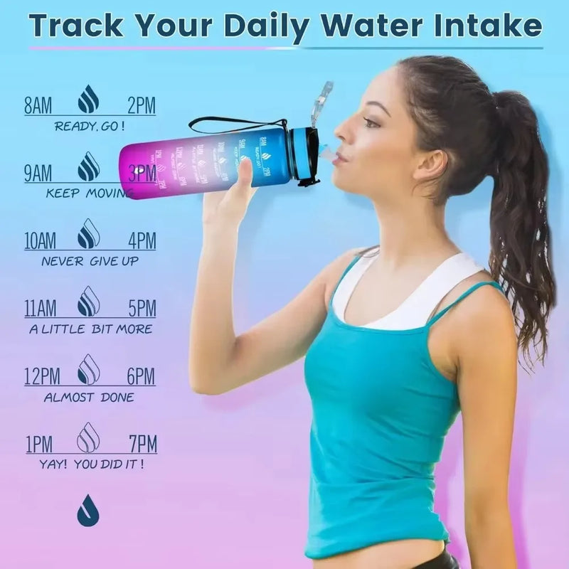 32 Oz Leakproof Water Bottles with Times to Drink and Straw Motivational Drinking Sports Water Bottle for Fitnes Gym Outdoor