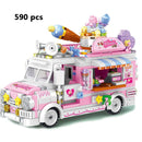 Mini Parts City Outing Bus Compatible Friends Camper Van Camping Car Princess Model Building Blocks Sets Bricks Toys For Girls