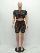 HAOYUAN Sexy Black Lace Two Piece Set 2021 Summer Clothes for Women Crop Top and Shorts Suit Club Outfits 2 Piece Matching Sets