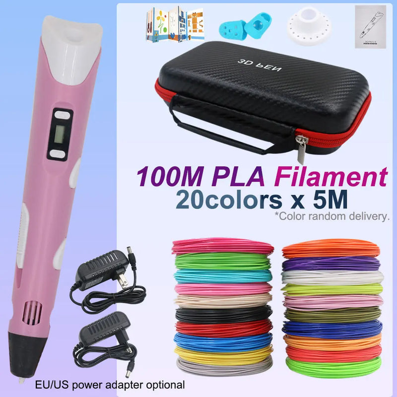 Kids 3D Pen 3D Drawing Printing Pen with LCD Screen 200M 30Colors PLA Filament Toy Kids Christmas Birthday DIY Creativity Gift