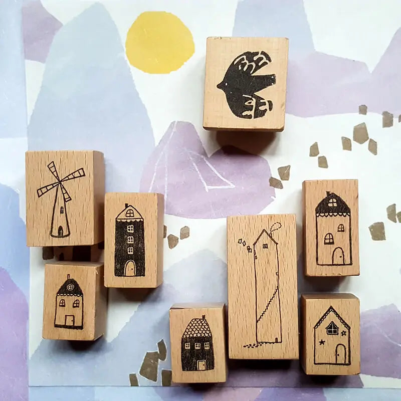 Mini Stamp Kawaii Whimsical Little House and Bird for Scrapbooking DIY Card Journaling Wooden Stamps