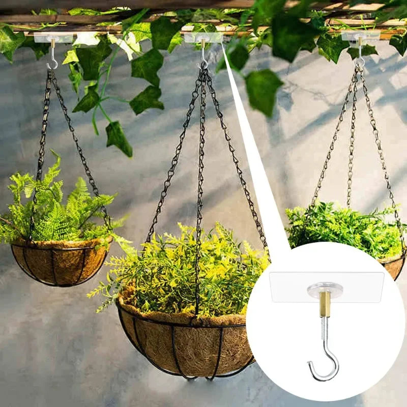 Ceiling Hooks Self-Adhesive Outdoor Garden Planter Flower Pot Hanging Bracket Hook Heavy Duty Wall Mounted Hanging Basket Hooks