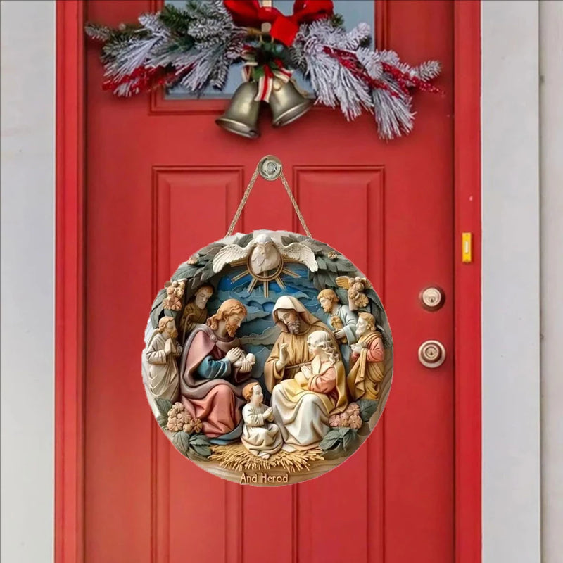 1pcs Easter Nativity Keepsake Christmas Plane Wooden Prayer Pendant Jesus Christ Religiou Hanging Tree Home Furnish Decor Supply