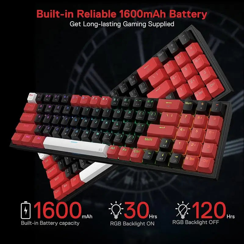 Redragon K628 PRO 75% 3-Mode Bluetooth 2.4Ghz Wireless RGB USB LED Gaming Keyboard 78 Keys Hot Swappable Compact Mechanical